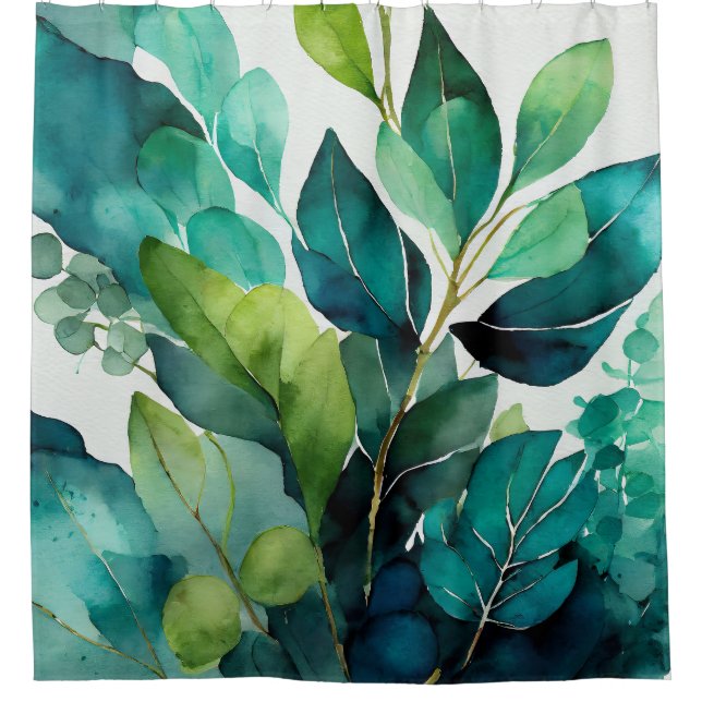 Cortina Para Box Abstrato Turquesa, Verde, Esmeralda, Botânico (Frente)