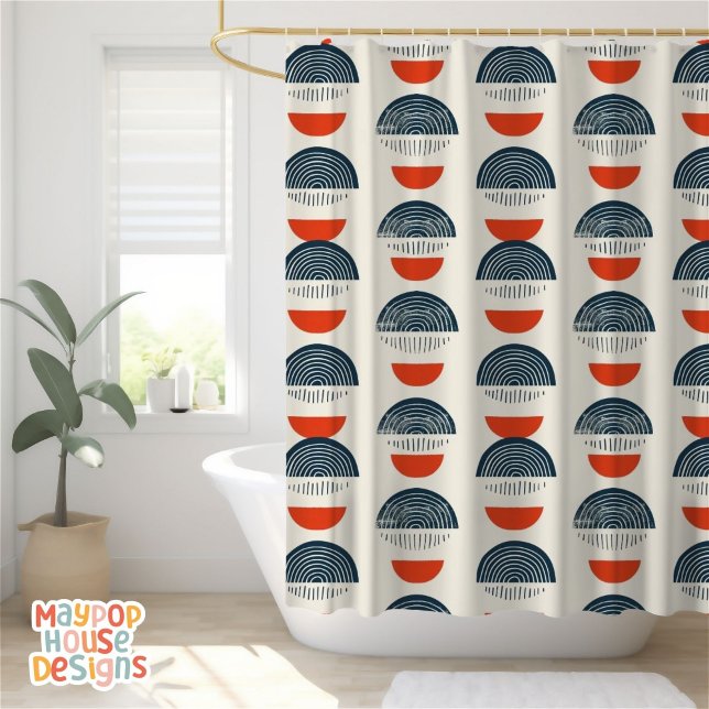 Cortina Para Box Abstrato Vermelho Marinho Meio século Moderno do   (mid century modern shower curtain bathroom decor)