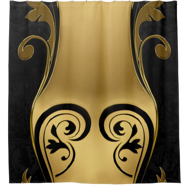 Cortina Para Box Abstratos com ênfase Dourada em preto-e-branco (Frente)