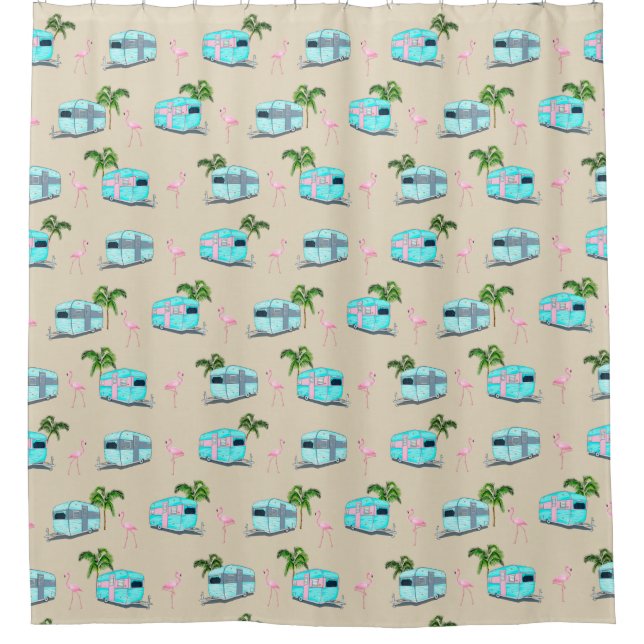 Cortina Para Box Acampamento de praia RV com Flamingos (Frente)