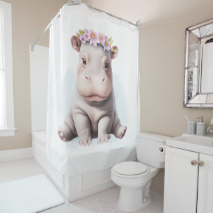 Cortina Para Box Adorável Bebê Hippopotamus