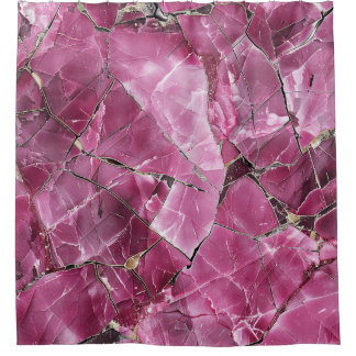 Cortina Para Box Ágata Rosa Magenta Moderno Ouro Pedra Rachada