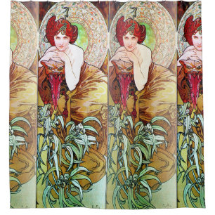 Cortina Para Box Alfons Mucha 1900 as pedras preciosas esmeraldas