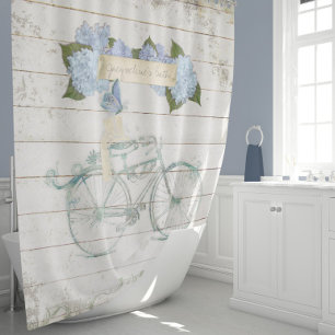 Cortina Para Box Algodão Farmhouse Shiplap Madeira Hydrangea Bicicl