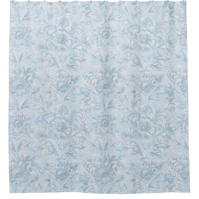 Cortina Para Box Algodão francês Dusty Blue Floral (Frente)