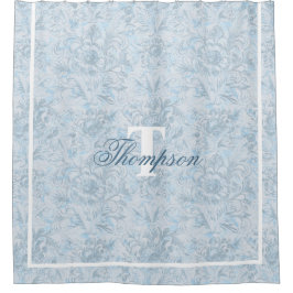 Cortina Para Box Algodão francês Dusty Blue Floral Monograma