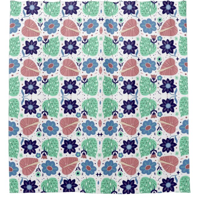 Cortina Para Box All Over Leaves And Flower Pattern  (Frente)