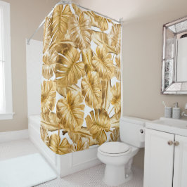 Cortina Para Box Aloha Folhas Tropicais Douradas De Glitter Monster