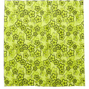Cortina Para Box Amarelo com padrão floral neon brilhante preto