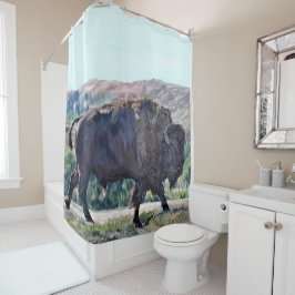 Cortina Para Box American Bison Roaming no Grassland Setting