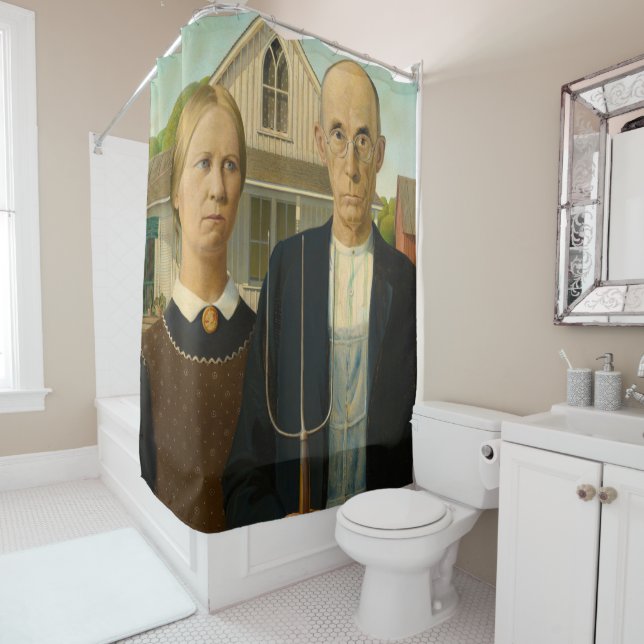 Cortina Para Box American Gothic, 1930 por Grant Wood (In Situ)