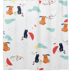 Cortina Para Box Amigos do dia chuvoso: Cachorro Gato Vintage