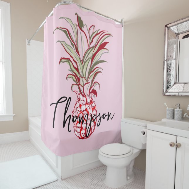 Cortina Para Box Ananás adorável, monograma, rosa (In Situ)
