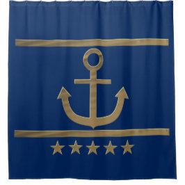 Cortina Para Box âncora dourada sobre fundo azul marinho