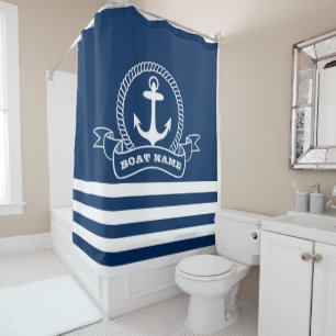 Cortina Para Box Âncora Náutica Listras Azul Marinho