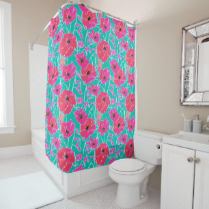 Cortina Para Box Anemone Painting Pink & Aqua Floral