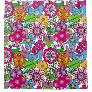 Cortina Para Box Animais coloridos e flores, com a parte perfeita d