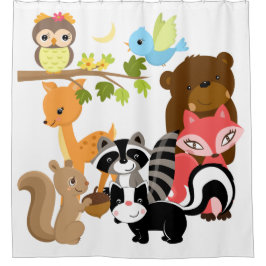 Cortina Para Box Animais Da Floresta Deer Fox Raccoon Bear Owl