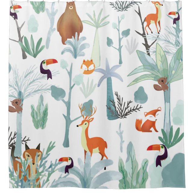 Cortina Para Box Animais lindos: rabisco da floresta tropical. (Frente)