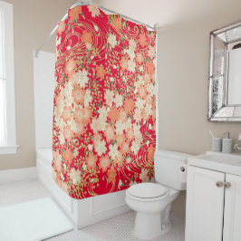 Cortina Para Box Antiguamente Vermelho Branco Japonês Kimono Flor