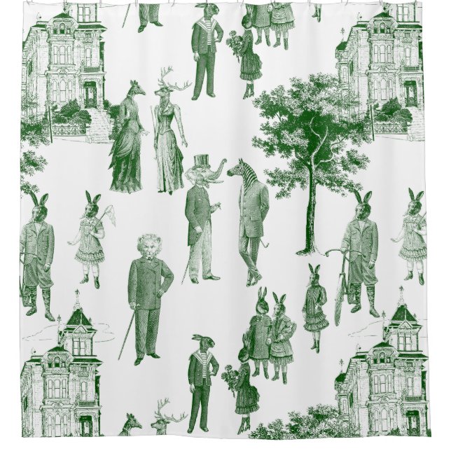 Cortina Para Box Antiguamente vitorioso animal toile verde (Frente)