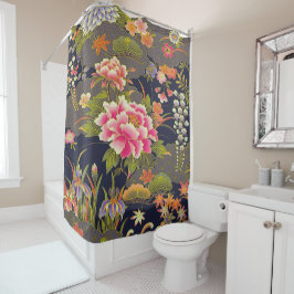 Cortina Para Box Antiguidade Verde Japonês Kimono Flor Floral