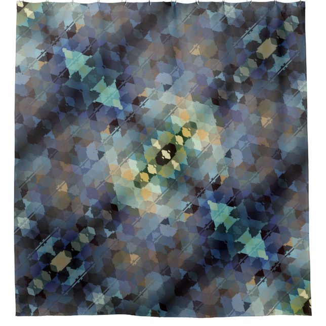 Cortina Para Box Aqua abstrato e Triângulos Dourados (Frente)