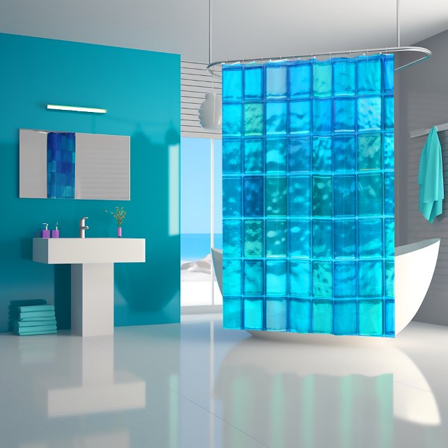 Cortina Para Box Aqua Blues Translúcido com Olhos Laminados (Vibrant Aqua Blue and Turquoise Shower Curtain)