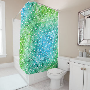 Cortina Para Box Aquamarine verde Mosaico flor da vida