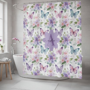 Cortina Para Box Aquarela Borboleta Prado & Monograma Floral