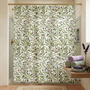 Cortina Para Box Aquarela Botânica Galho de Oliveira Verde Sálvia