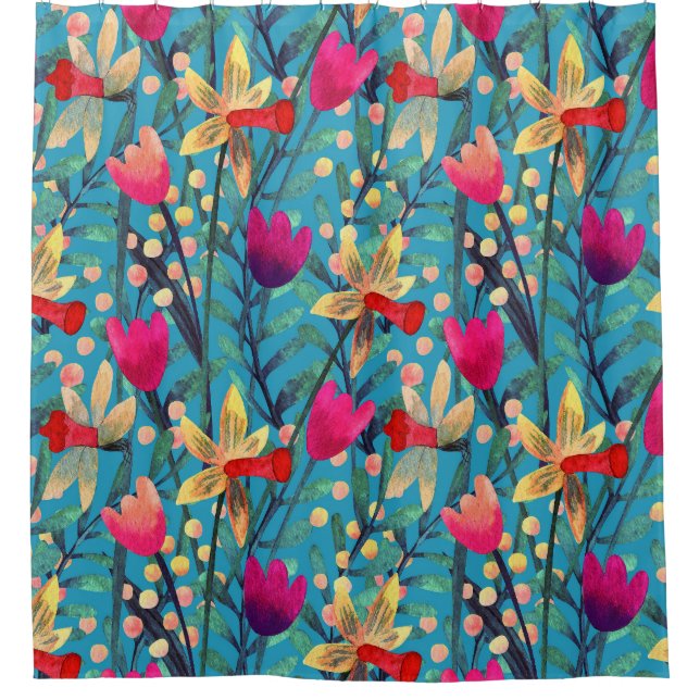 Cortina Para Box Aquarela Brilhante: Design Floral Sem Costura. (Frente)