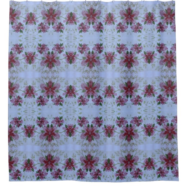 Cortina Para Box Aquarela Floral Com Azul (Frente)