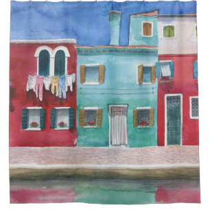 Cortina Para Box Aquarela Itália: Desenho Mão