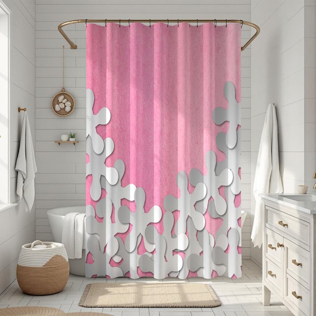 Cortina Para Box Aquarela Rosa e Flores Brancas (Criador carregado)