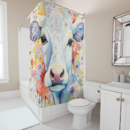 Cortina Para Box Aquarela Vaca Branca Bubbly Soft