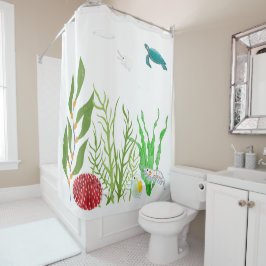 Cortina Para Box Aquarela verde corais Peixe Oceano Tartaruga
