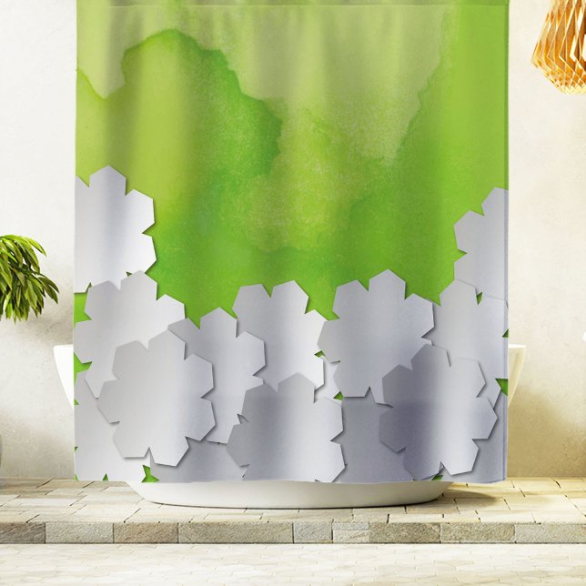 Cortina Para Box Aquarela Verde e Flores Brancas (Criador carregado)