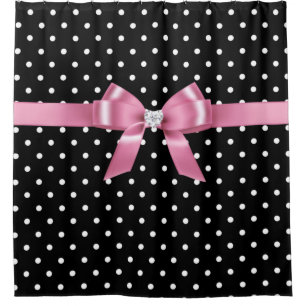 Cortina Para Box Arco Cor-de-Rosa-Glama-Bolinhas brancas-Preto