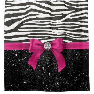 Cortina Para Box Arco Cor-de-Rosa Profundo-Zebra - Impressão Preto-