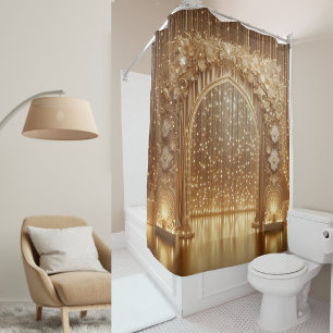Cortina Para Box Arco de Celebração Dourado Luxuoso: Casamento Eleg