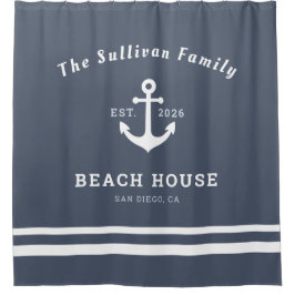 Cortina Para Box Ardósia Azul Personalizada Âncora Casa de Praia