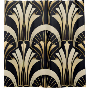 Cortina Para Box Art Deco Black e Dourado simétrico