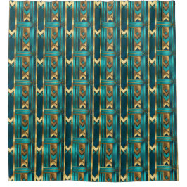 Cortina Para Box Art Deco Geometric Arrows, Gold and Turquoise