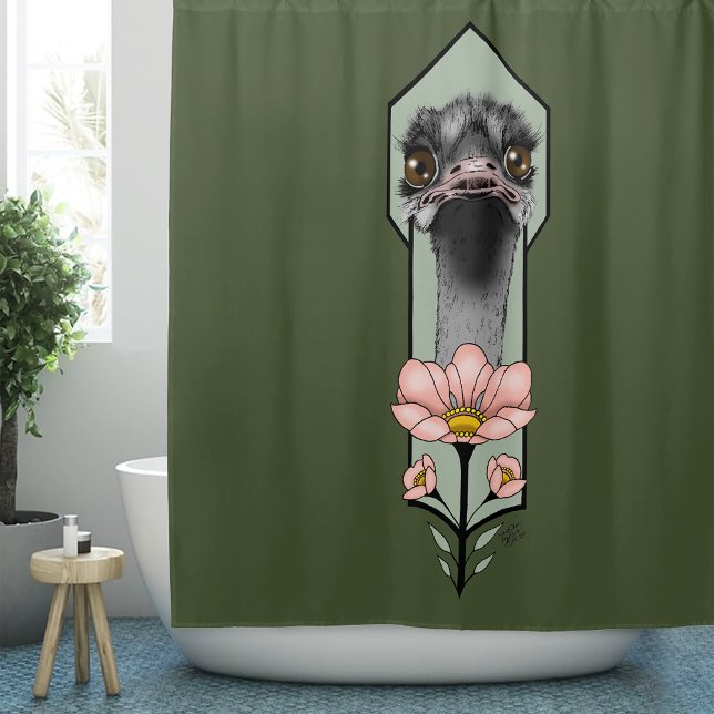 Cortina Para Box Art Deco Ostrich Flores Verde (Criador carregado)