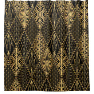 Cortina Para Box Art Deco Pattern. Seamless black and gold backgrou