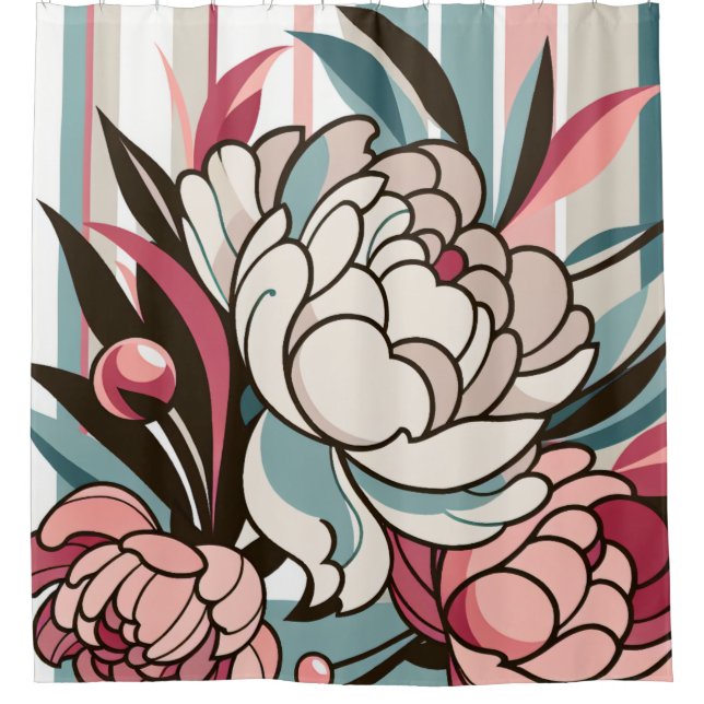 Cortina Para Box Art Deco Peonies (Frente)