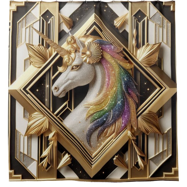 Cortina Para Box Art Deco Rainbow Faux Glitter Unicorn (Frente)