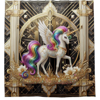 Cortina Para Box Art Deco Rainbow Faux Glitter Unicorn