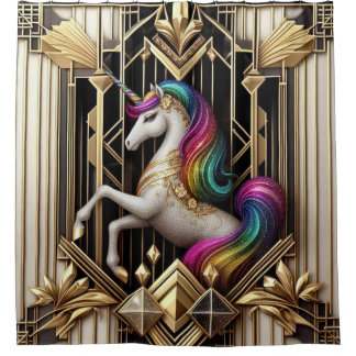 Cortina Para Box Art Deco Rainbow Faux Glitter Unicorn